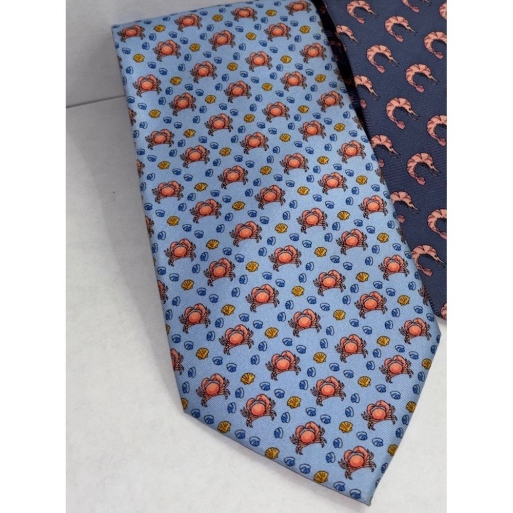 Meeting Street Handmade Nautical Crab Print Silk‎ Tie Light Blue Designer Men's